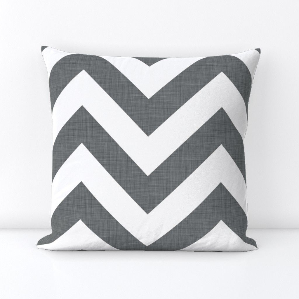 Spoonflower Throw Pillows - Chevrons Large Gray White Linen Holli Zollinger