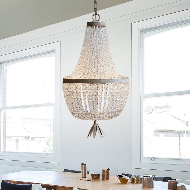 White Gourd Empire Chandelier Nordic Crystal 3 Bulbs Hanging Ceiling Light for Living Room - White