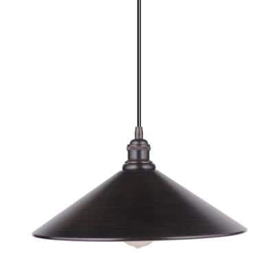 Worth Home Products Instant Pendant 1-Light Recessed Light Conversion Kit Brushed Bronze 13 in. Cone Metal Shade