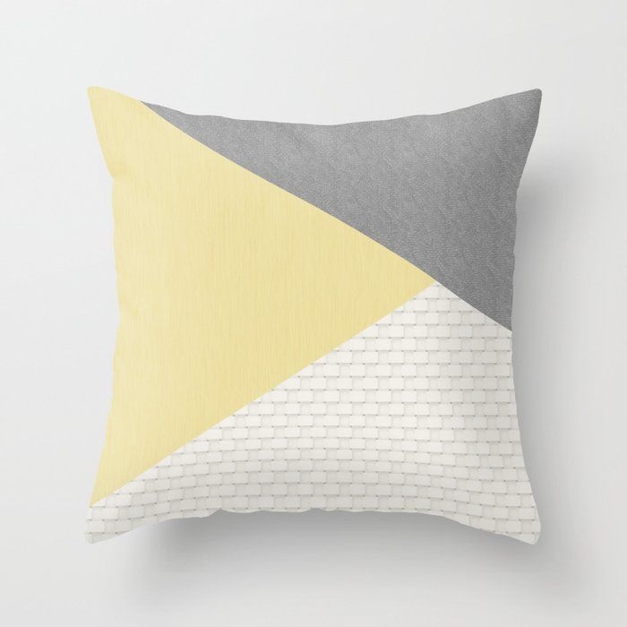 Yellow Grey Cream Abstract Triangle Tile Patterns Throw Pillow - Cover (16" x 16") With Pillow Insert - Indoor Pillow