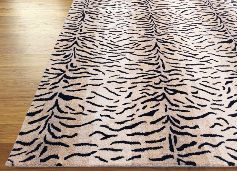 100% Wool Tiger Print Rug on Hardwood Floor