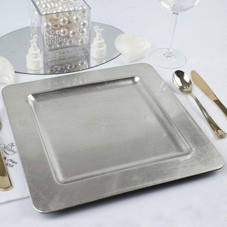 12-Inch Silver Acrylic Square Charger Plates Set