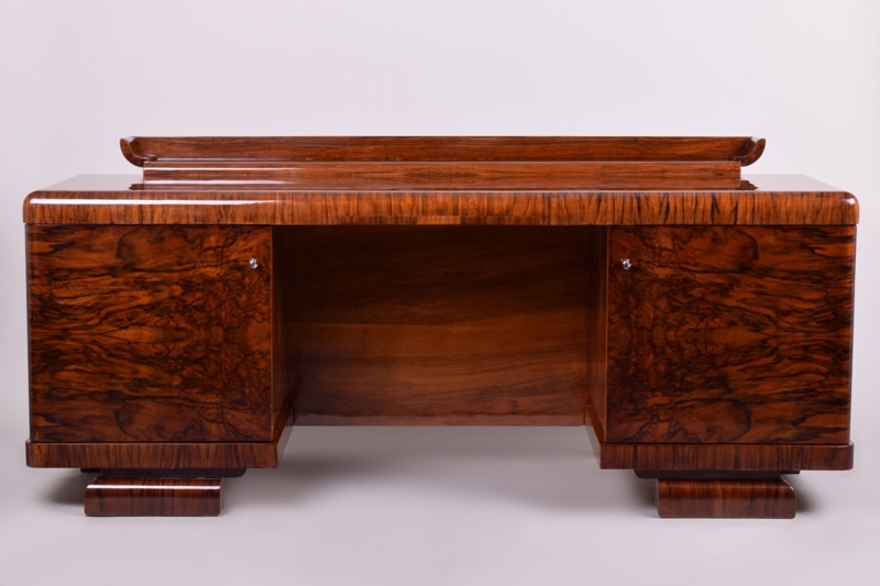 1930s Large Czech Walnut Art Deco Writing Desk