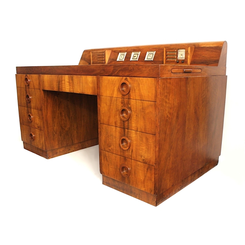1939 Walnut Art Deco Modern Dashboard Desk