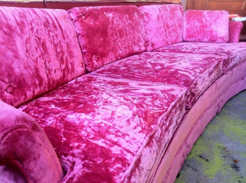 1960s Hot Pink Curved Crushed Velvet Sofa