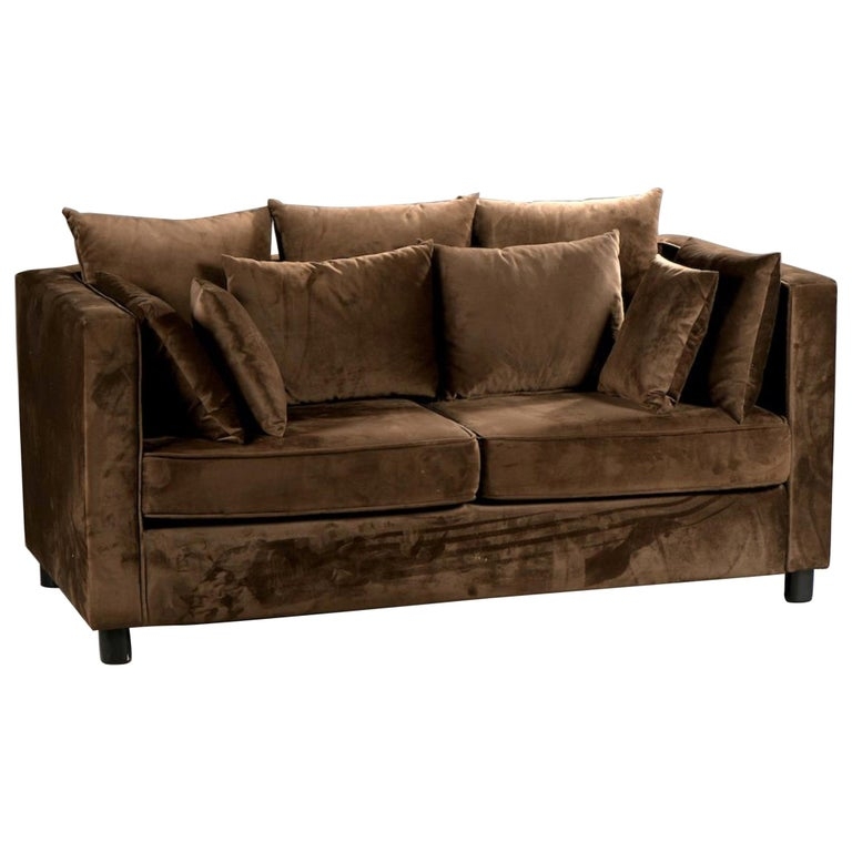 20th Century French Chocolate Brown Velvet Sofa