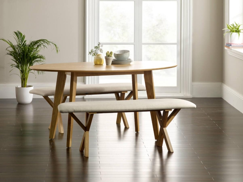Abbey Oak Curved Dining Table with Upholstered Benches