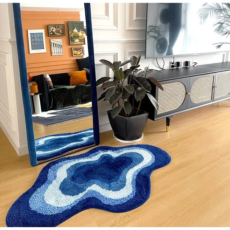 Abstract Blue Irregular Tufted Modern Rug
