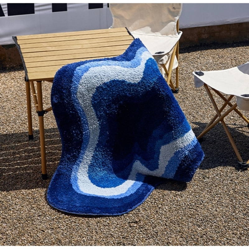 Abstract Irregular Shaped Blue Tufted Rug