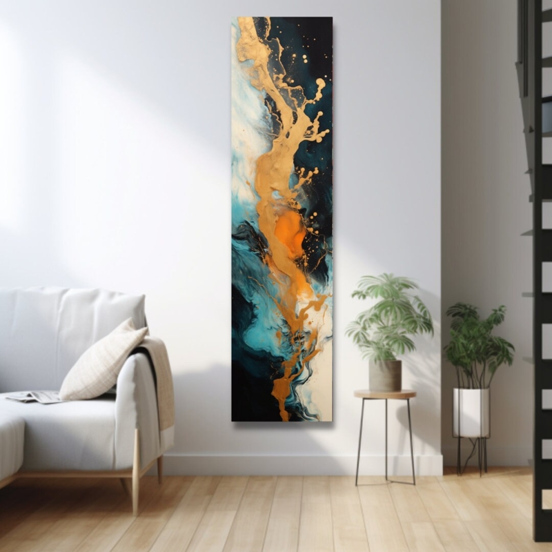 Abstract Long Vertical Wall Art with Gold Accents