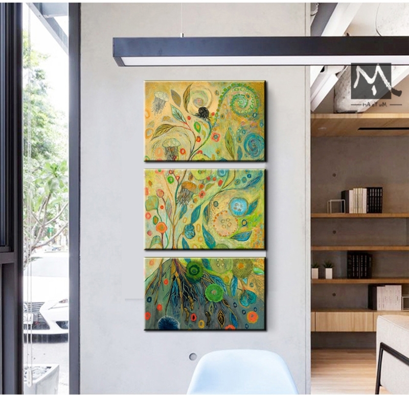 Abstract Nature-Inspired Vertical Triptych Wall Art