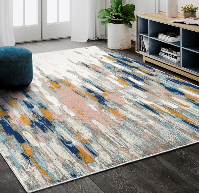 Abstract Orange and Blue Modern Living Room Rug
