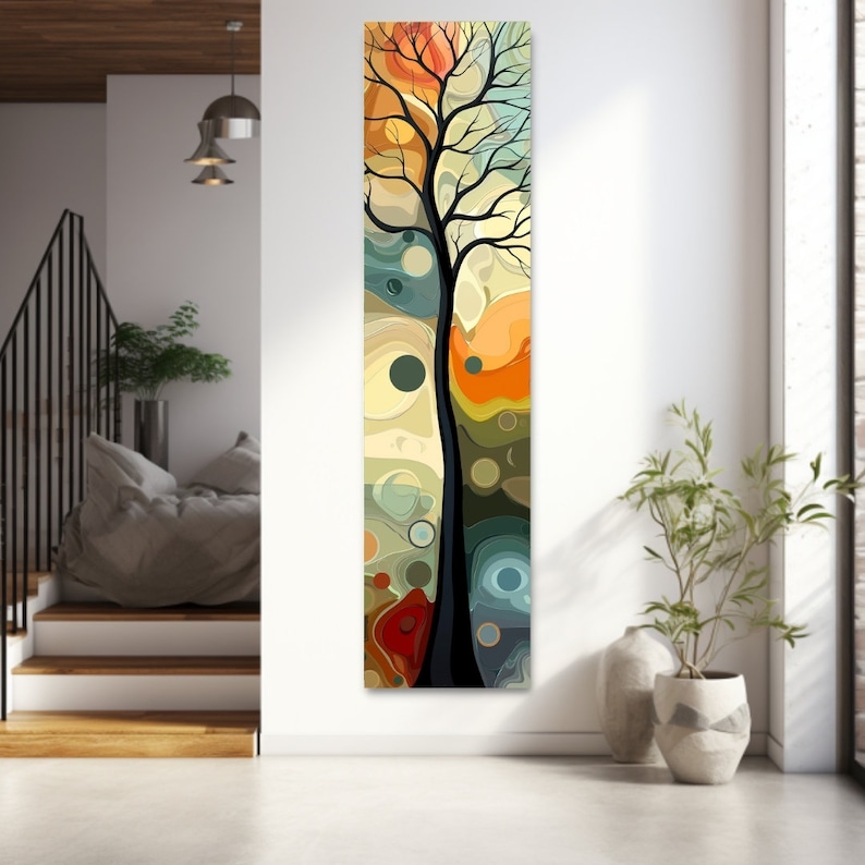 Abstract Tall Narrow Tree Wall Art Decor
