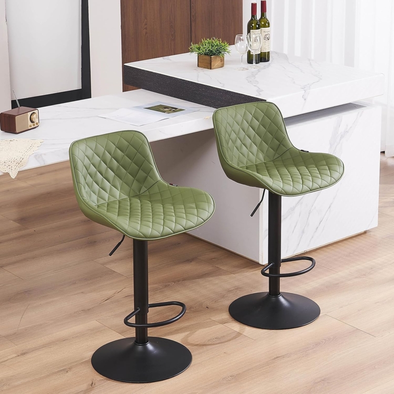 Adjustable Olive Green Bar Stools with Quilted Seats