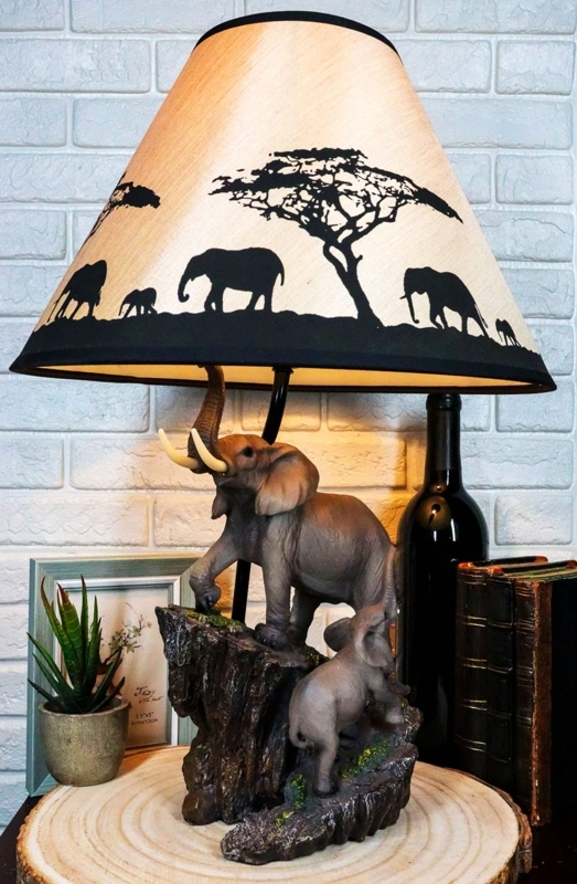 African Elephant Table Lamp with Silhouette Shade