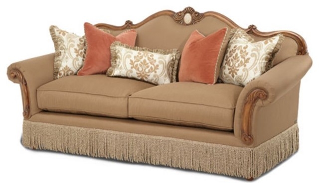 Aico Cortina Wood Trim Camelback Sofa - Honey Walnut - Traditional ...