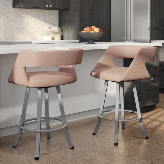 Amisco Metro Soft Pink Upholstered Swivel Bar Stools