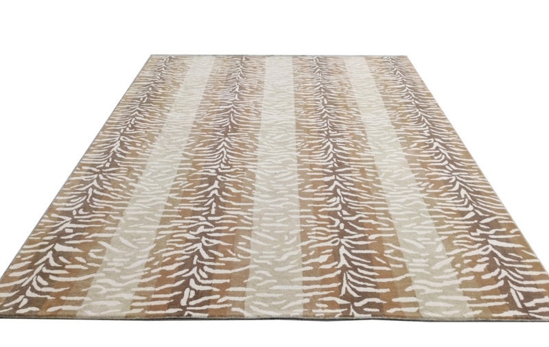 Antelope Print Wool Rug with Hand-Tufted Stripes