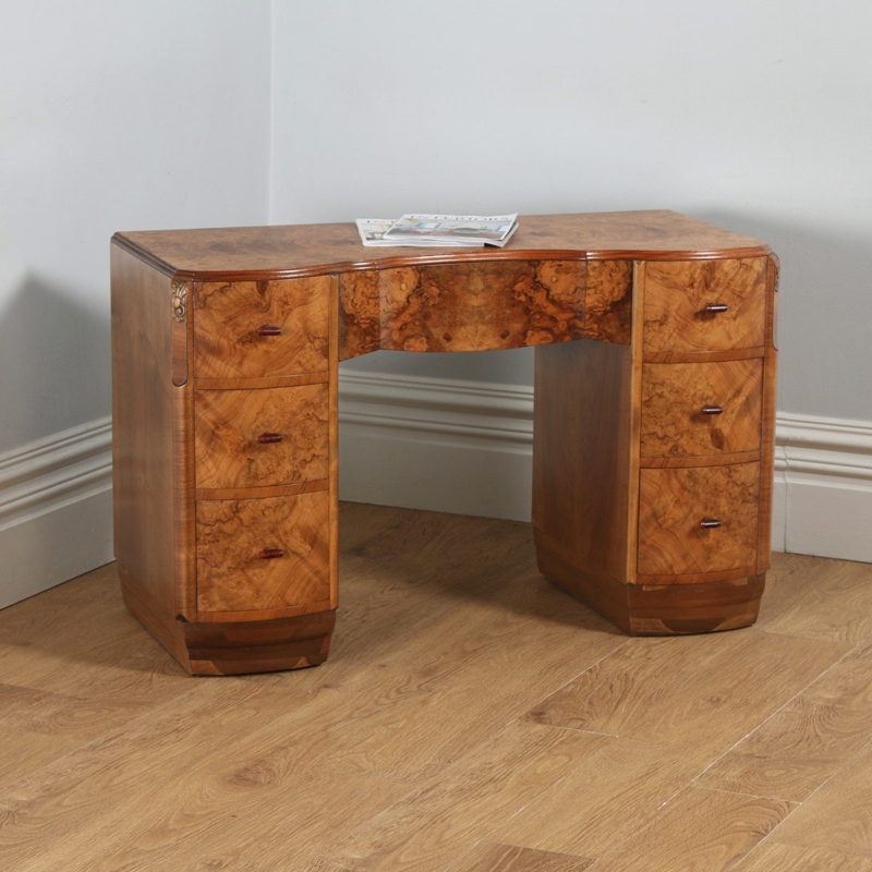 Antique Art Deco Burr Walnut Serpentine Desk