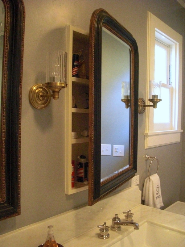 Antique Bathroom Mirror with Hidden Storage Cabinet