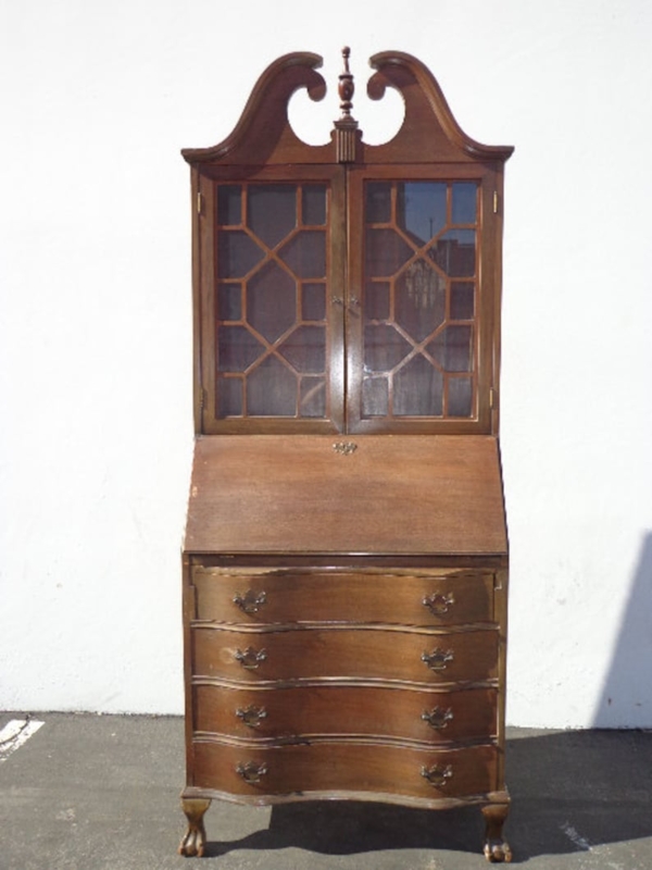 Antique Chippendale Secretary Hutch Desk with Glass Doors