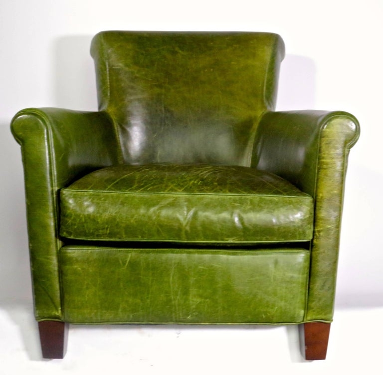 Antique Distressed Emerald Green Leather Club Chair