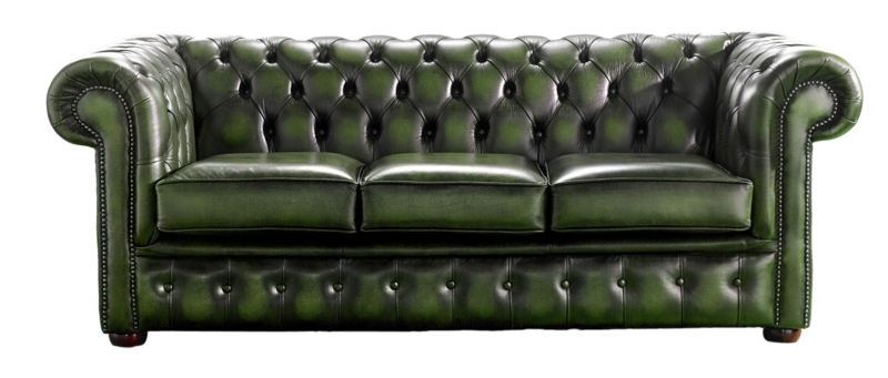 Antique Green Leather Chesterfield Three-Seater Sofa