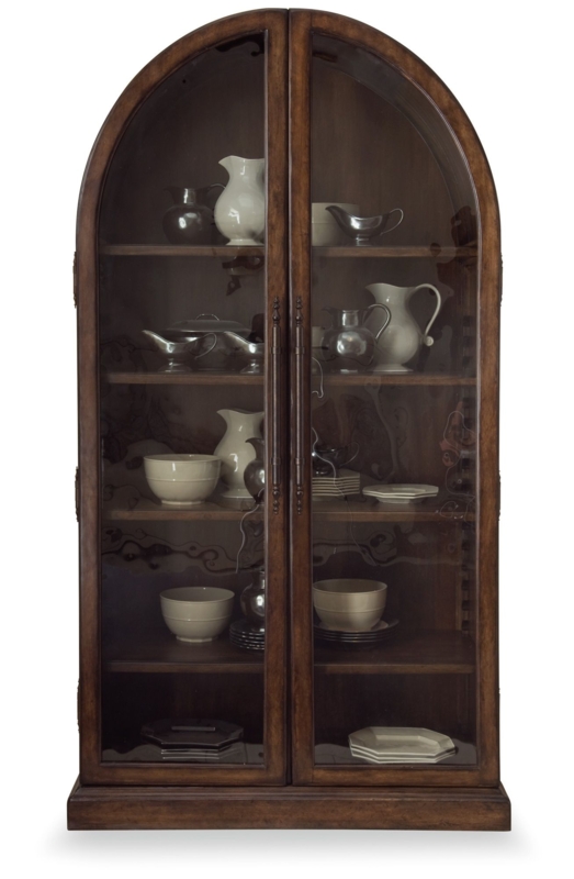 Antique Mahogany Arch Curio Cabinet with Iron Details