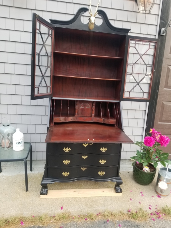 Antique Secretary Desk with Elegant Hutch Storage