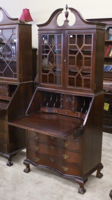 Antique Vintage Secretary Desk With Glass Hutch