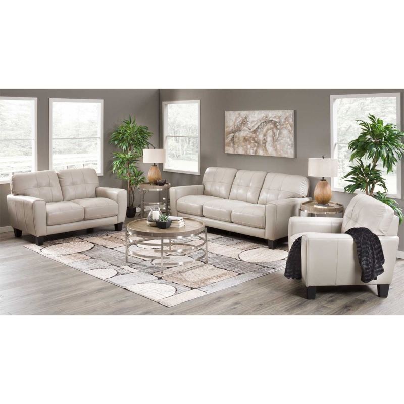 Aria Taupe Leather Sofa Set in Modern Living Room