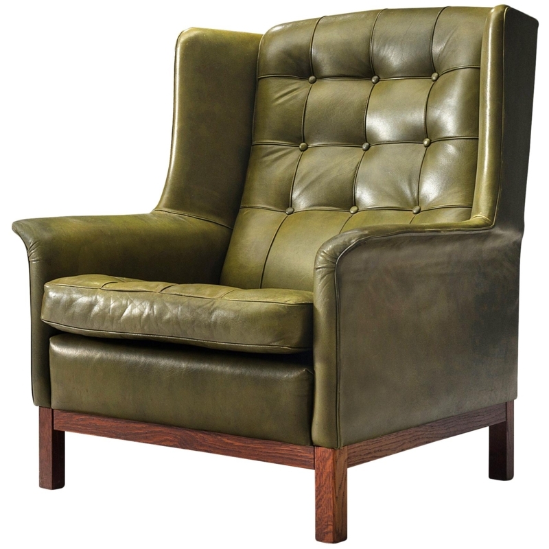 Arne Norell Patinated Green Leather Lounge Chair