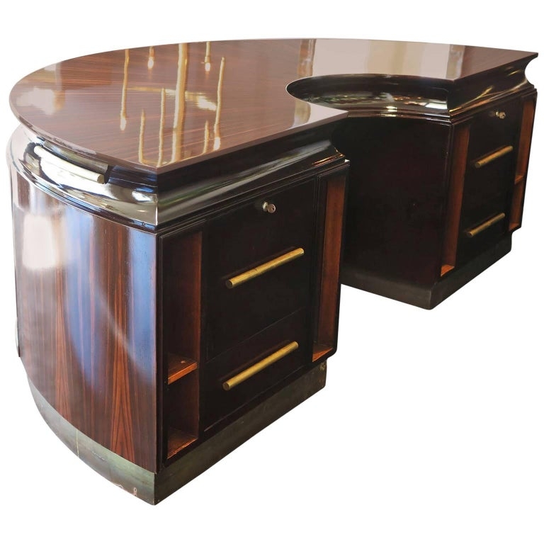 Art Deco Macassar Ebony and Brass Executive Desk