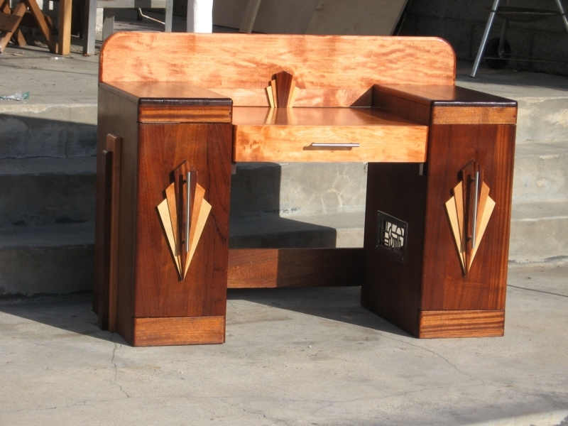 Art Deco Wooden Desk with Geometric Inlays