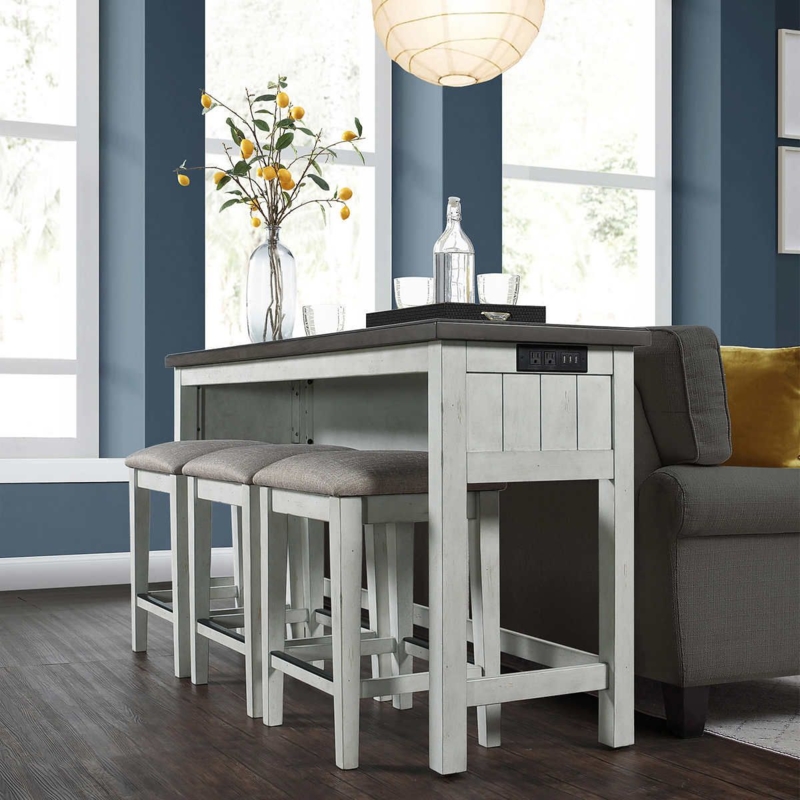 Ashlyn 4-Piece Sofa Table Set with Upholstered Stools