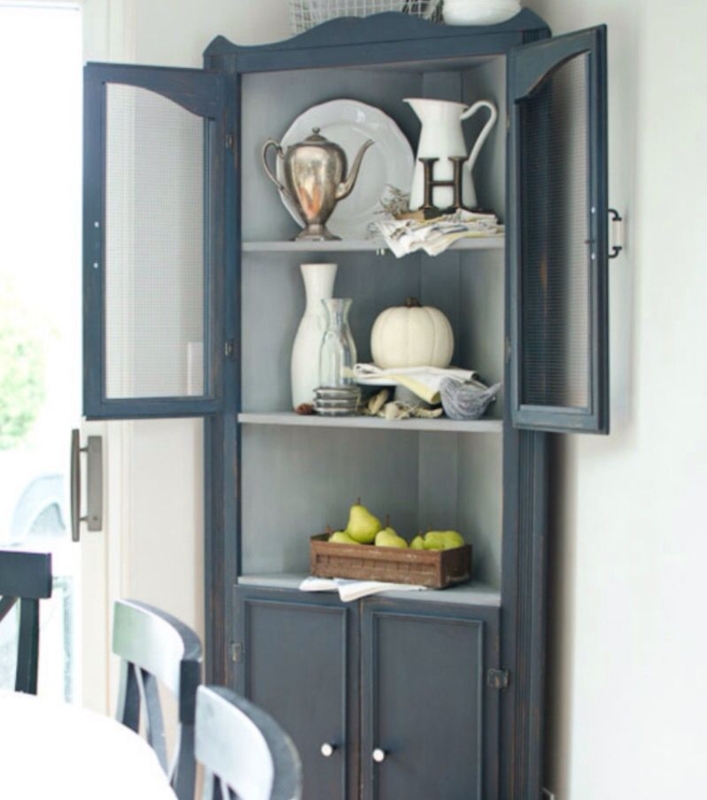 Beadboard corner cabinet with glass doors for dining room. | By The ...