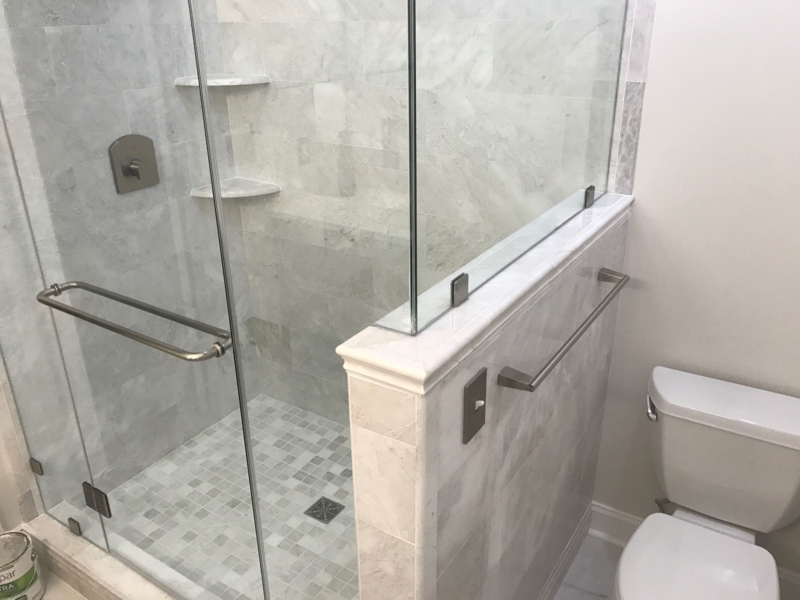 Beautiful shower with half wall and glass doors | Half wall shower ...