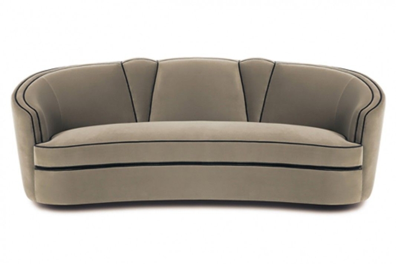 Beige Curved Sofa with Black Piping Detail