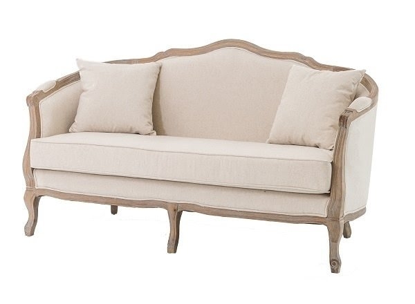 Beige French Provincial Sofa with Carved Wood Frame