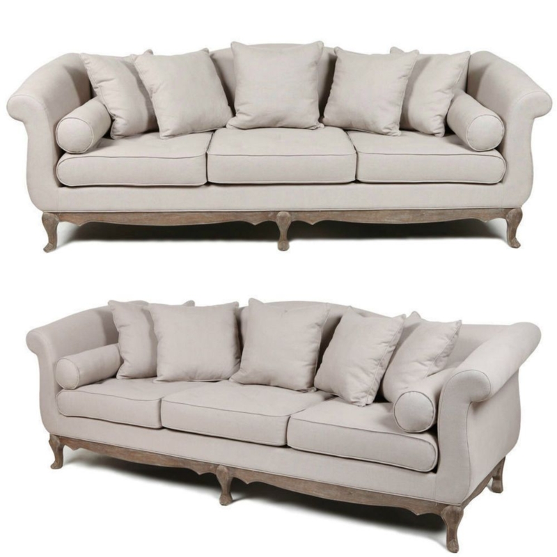 Beige Tan French Country Sofa Couch Settee Oak Wood Rustic Living Room ...
