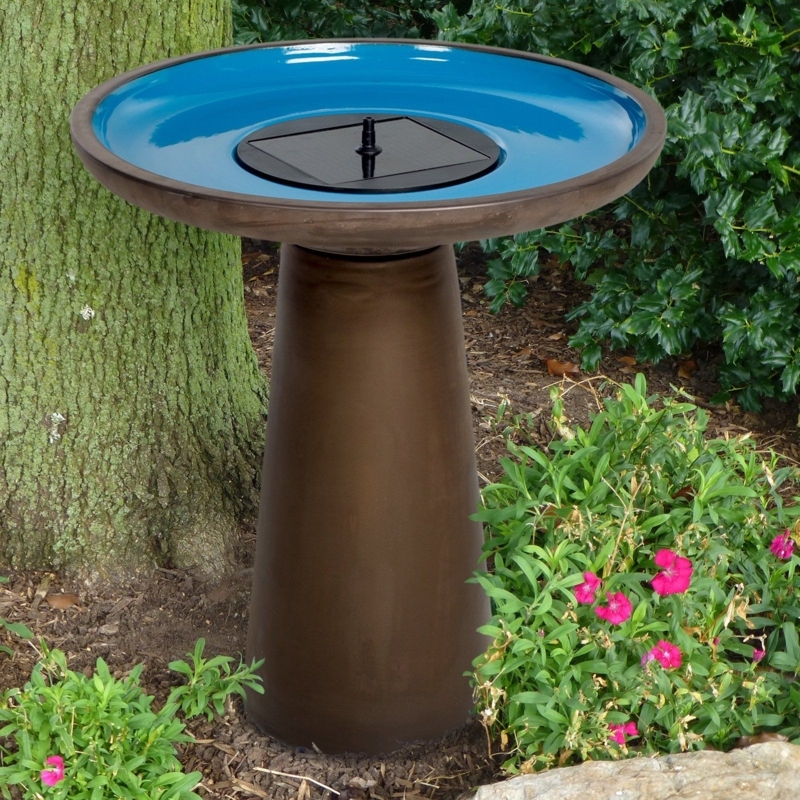 Belham Living Solar Ceramic Bird Bath for Garden