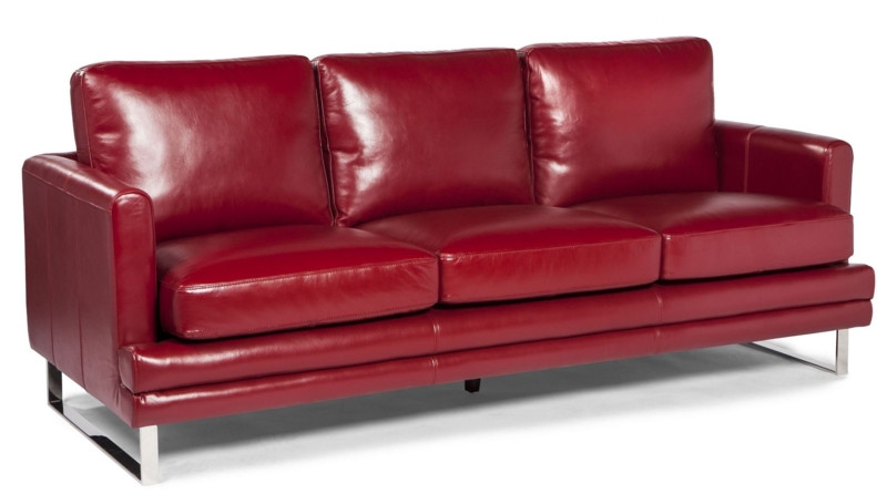 Berry Red Leather Sofa with Sleek Chrome Legs