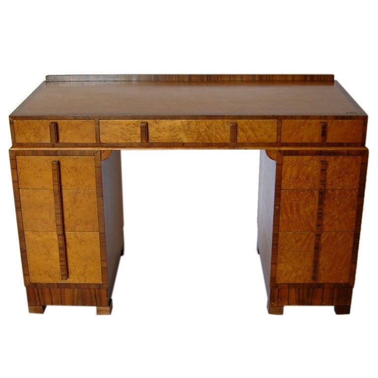 Bird's-Eye Maple and Walnut Art Deco Desk