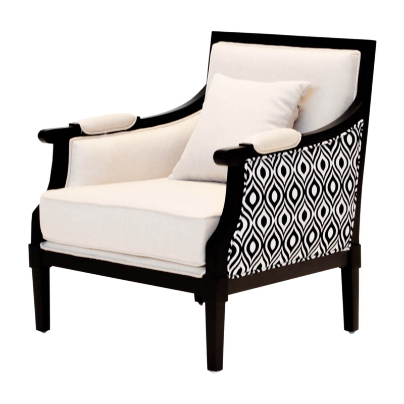 Black and White Mahogany Upholstered Accent Chair