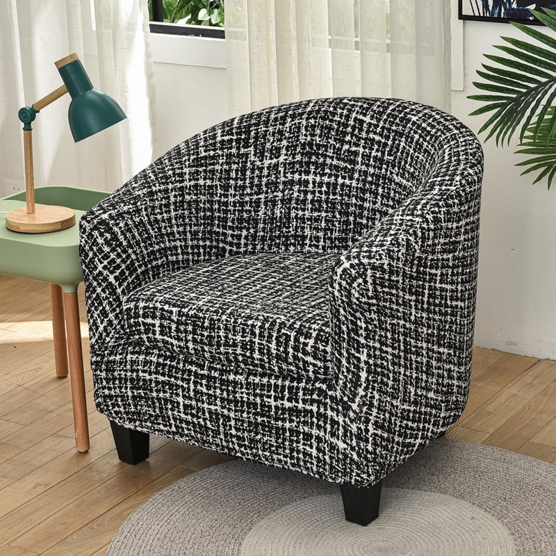 Black and White Patterned Barrel Chair Slipcover