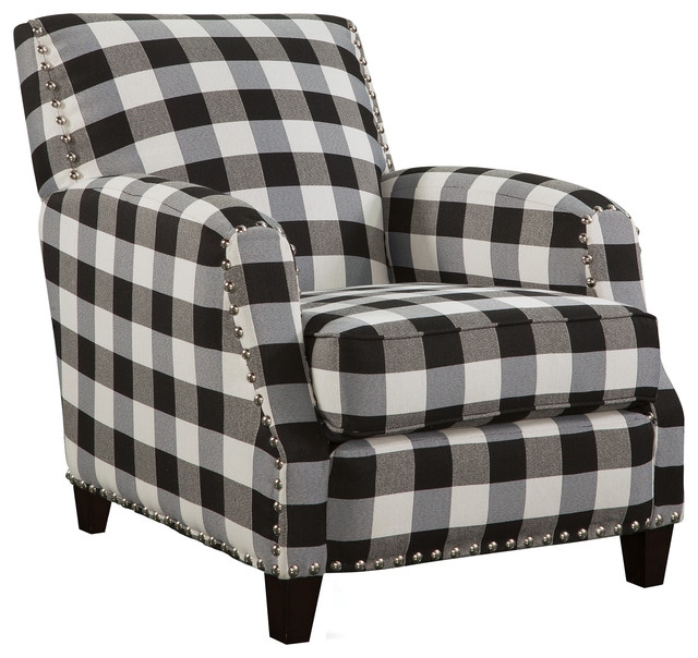 Black and White Plaid Accent Chair with Nailhead Trim
