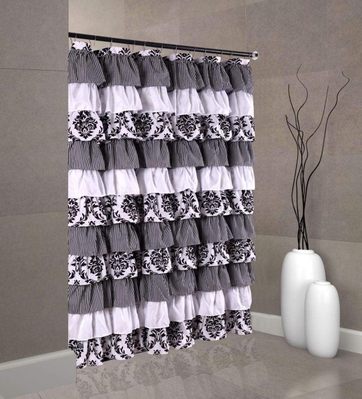 Black and White Ruffled Patterned Shower Curtain
