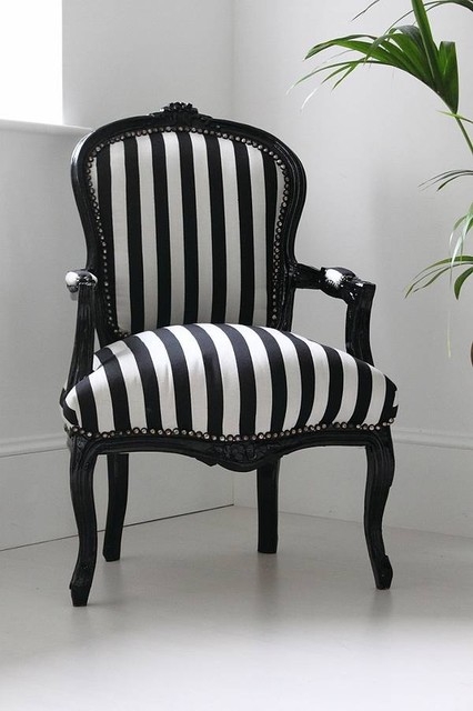 Black and White Striped Studded Accent Chair