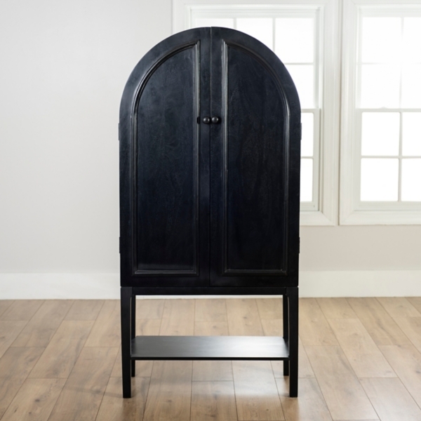 Black Arch Wood Bar Cabinet with Shelf
