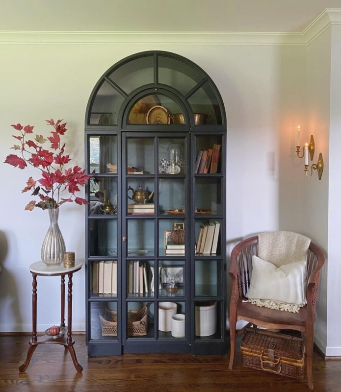 Black Arched Glass Display Cabinet for Living Room